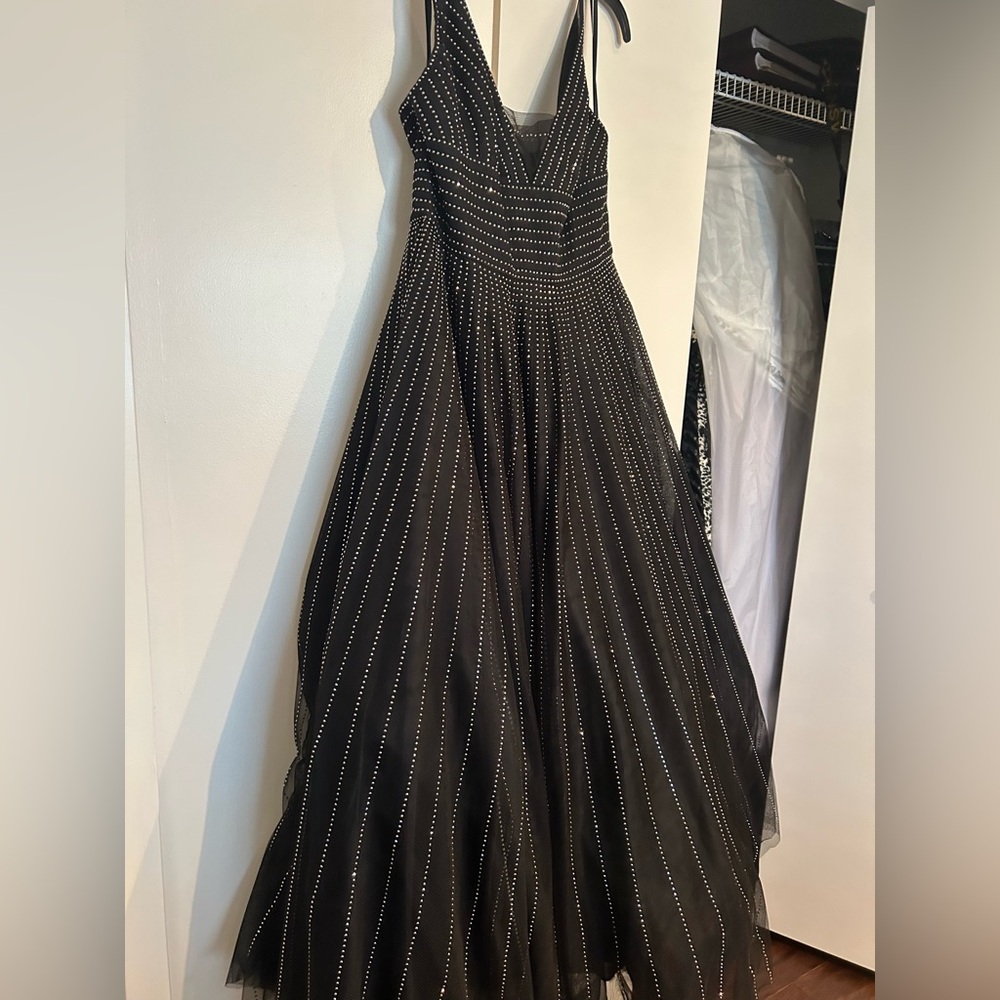 St. John Black V-Neck Evening Gown